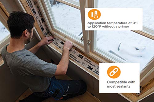 3M All Weather Flashing Tape 8067, 6 in x 75 ft, 1 Roll, Adhesive Backed Split Liner, Prevents Moisture Intrusion, Waterproof Flashing Seals Doors, Windows, Openings in Wood Frame Construction - size: 6 in x 75 ft