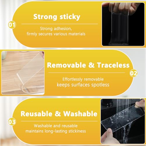 ZOMPAGO Double Sided Tape 2 Rolls 1.18in x 9.84FT Clear Heavy Duty Mounting Tape for Walls Picture Hanging Carpet Adhesive Acrylic Strong Removable No Damage - size: 2 Rolls 1.18in X 9.84ft