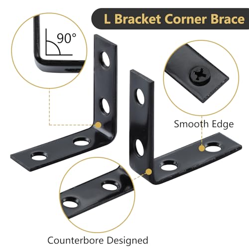 HOME MASTER HARDWARE L Bracket Corner Brace Sets, 1-1/2 " Right Angle Bracket, Metal L Brackets for Shelves Wood Furniture Frame with Screws 20 Pack,Black - size: 1-1/2 " Black-20pack