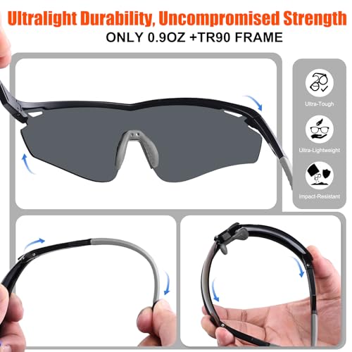 Polarized Sports Sunglasses for Men Women,Wrap Around Sun Glasses for Running Cycling Baseball Fishing Golf Hiking - color: Black