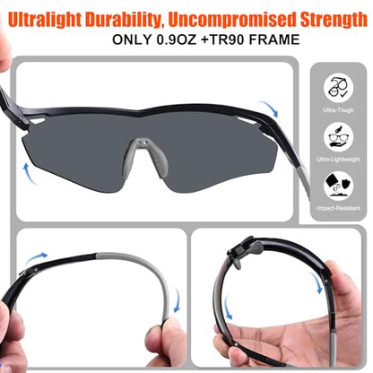 Polarized Sports Sunglasses for Men Women,Wrap Around Sun Glasses for Running Cycling Baseball Fishing Golf Hiking - color: Black