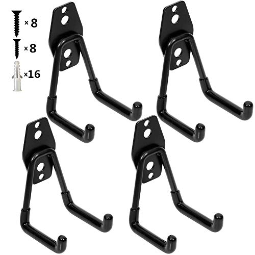 Garage Utility Double Hooks,Heavy Duty Steel Wall Mount Storage Organizer with Anti-Slip Coating,Load Capacity 66 LB (4 Pack Black 3" U Hook) - color: Black, size: 3inch