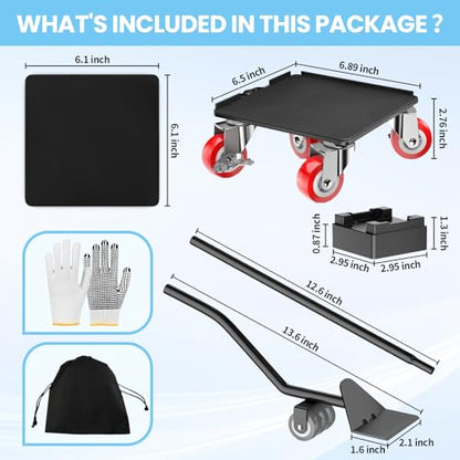 Upgrade 3474LBS Heavy Duty Furniture Dolly & Movers, 6.5" Carbon Steel Panel with 5 360° Rotatable Rubber Universal Wheels, Includes Non-Slip Sliders & Lifter Tool for Moving Pianos, Sofa, Appliances - color: Black(upgrade)