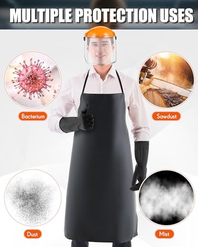 Safety Face Mask Shield with 42.5" Waterproof Rubber Apron Gloves for Men Chemical Grinding Cleaning Industrial - color: Black,orange