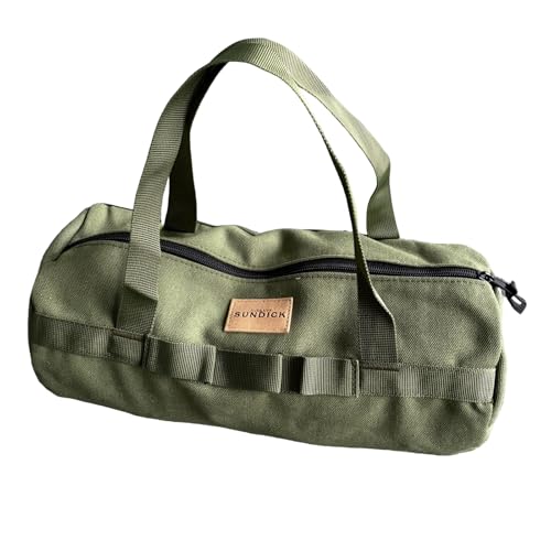 TBACW Canvas Tool Storage Bag with Zipper - Organizer for Tools, Tent Stakes & Poles, Durable Fabric Utility Pouch for Outdoor Hunting Hiking Camping Gear (Green) - color: Green