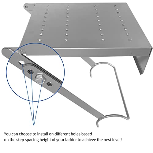 Ladder Platform Accessory - Work Tray for Tools, 400 lbs Capacity, Heavy Duty Ladder Accessory Universal Fit for Most Ladders (Silver)