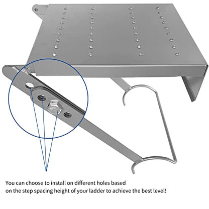 Ladder Platform Accessory - Work Tray for Tools, 400 lbs Capacity, Heavy Duty Ladder Accessory Universal Fit for Most Ladders (Silver)