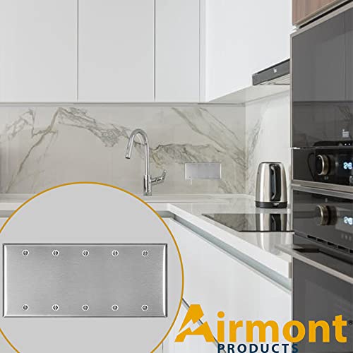 Stainless Steel Blank Wall Plate, 5 Gang Standard Size 4.50'' x 10'' Corrosion and Heat Resistant, Unbreakable Metal, Silver, Cover Unused Electrical Sockets or Switch Holes - size: 5 Gang