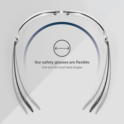 HexArmor VūFlex Clear Safety Glasses for Men & Women | Anti-Fog or Scratch Resistant | Lightweight Frame | 100% UV Protection - color: Anti-scratch | Black Frame