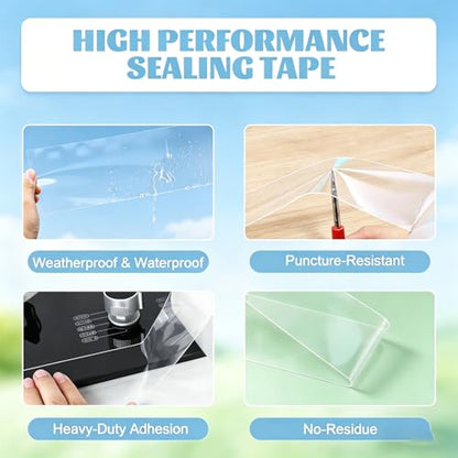 Window Sealing Tape 2 Inch x 33 FT Transparent Window Draft Insulation Residue-Free Clear Weather Stripping Caulk Tape Windproof Weatherproof Window Seal AC Units for Window Glass, Doors Gaps - size: 2 IN - 33 Ft Clear