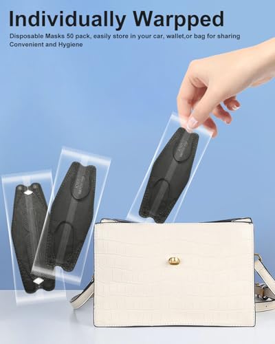 KN95 Face Masks Black for Adults, Individually Wrapped, Breathable Disposable KN95 Mask with Elastic Ear Loop - color: 5colors 50 Pack