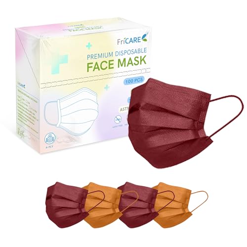 FriCARE Face Masks Disposable for Adults, 4 Ply ASTM Level 3, Individually Wrapped Mask for Allergy Protection, 100 Pack, Vineyard Berry - color: Vineyard Berry