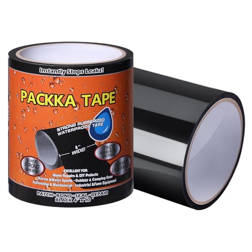 Duct Tape Flexible Rubberized Waterproof Tape, Strong Adhesive Duct Tape Black Tape Heavy Duty and Weather Resistant for Indoor Outdoor Repairs, 4inch x 10ft, 1 Pack