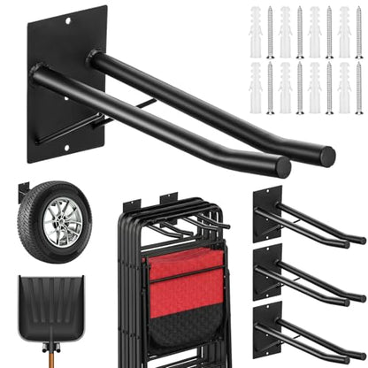 12.6'' Heavy Duty Garage Hooks, 4 Pack Garage Storage Hooks with Support Rods, Utility Wall Mount Hangers for Power Tools, Car Tires, Ladders, Chairs, Garden Tools and More