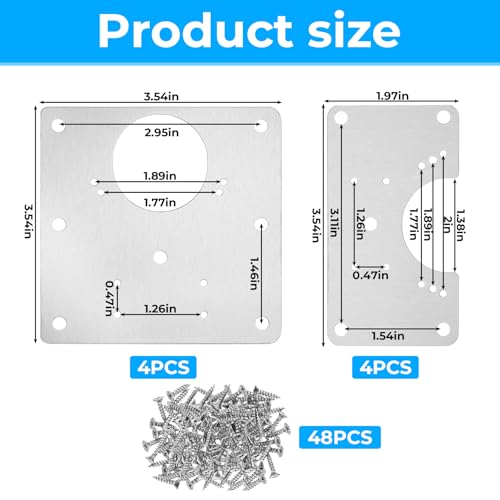 8 Pcs Cabinet Hinge Repair Plate Set Stainless Steel Cabinet Hinges Repair Fixing Metal Plates Kitchen Cupboard Door Hinges Brackets Household Cabinets Repairs Board with Mounting Screw