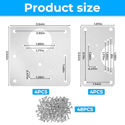 8 Pcs Cabinet Hinge Repair Plate Set Stainless Steel Cabinet Hinges Repair Fixing Metal Plates Kitchen Cupboard Door Hinges Brackets Household Cabinets Repairs Board with Mounting Screw