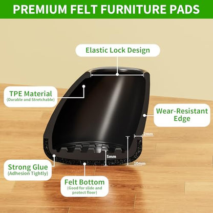 8 PCS Small Chair Leg Floor Protectors for Hardwood Floors, Round Silicone Caps with Felt Pads for 15-25° Slanted Legs, Chair Leg Covers to Protect Floors, Anti-Scratch & Noise(Black, Fit 0.55"-0.75") - size: S-8pcs-(fit:0.55"-0.75")-black