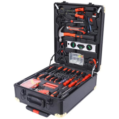 969pcs Home Repair Tool Set Kit for Men, Toolbox Storage Case with 4 Drawers, General Household Tool Kit with Rolling Tool Box, Tool Set Kit for Maintenance (Black) - color: Black