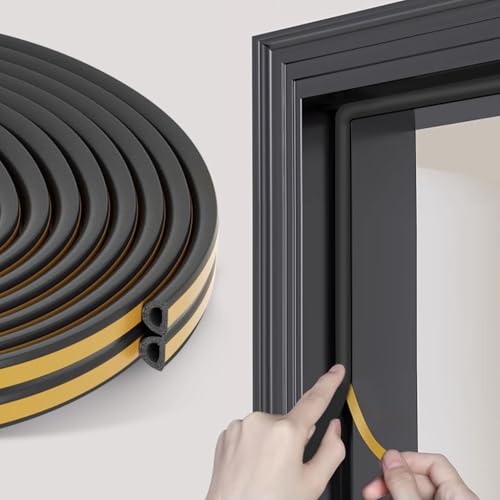 32.8 Ft Weather Stripping Door Seal Strip,Self Adhesive Door Soundproofing D Shaped Weatherstripping for Door Frame/Window,Black,3/8" W × 1/4" T - color: Black, size: S (3/8"W × 1/4“T)