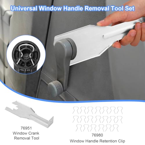 76951 Window Handle Removal Tool with 20pcs 76980 Retainer Clips, Window Handle Crank Removal Tool Metal Mechanic Automotive Repair Kit for Most Car Door Panel