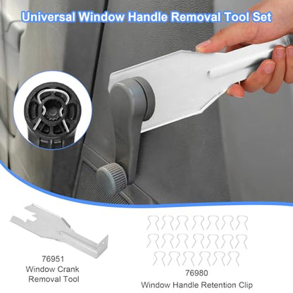 76951 Window Handle Removal Tool with 20pcs 76980 Retainer Clips, Window Handle Crank Removal Tool Metal Mechanic Automotive Repair Kit for Most Car Door Panel