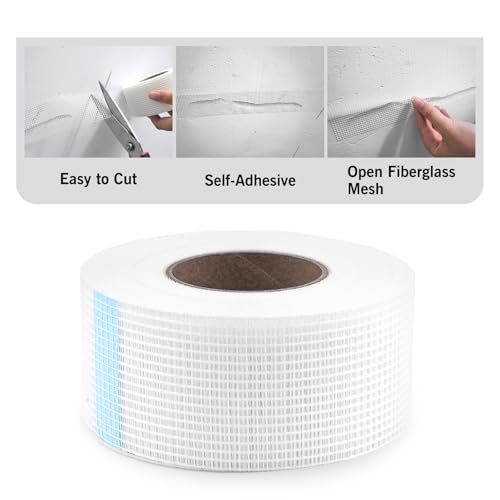 ROLLINGDOG Drywall Joint Tape, 2'' x147 ft Fiberglass Mesh Tape, Self-Adhesive Drywall Repair Tape for Wall Crack Repair, 1 Roll - style: Fiberglass Drywall Joint Tape