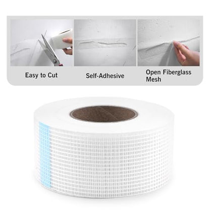 ROLLINGDOG Drywall Joint Tape, 2'' x147 ft Fiberglass Mesh Tape, Self-Adhesive Drywall Repair Tape for Wall Crack Repair, 1 Roll - style: Fiberglass Drywall Joint Tape