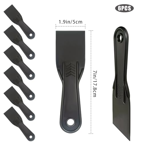 6 Pack Plastic Putty Knife Set, 2" Flexible Paint Scraper Tools for Spackling, Drywall Repair, Patching, Plastering, Caulking, Wallpaper Removal, Non-Scratch Spackle Knife & Putty Scraper