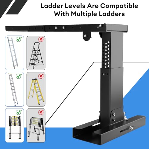 Ladder Extender Pro, Heavy-Duty Ladder Stabilizer High Strength, Non-Slip Adjustable Extendable Ladder Leveler for Stairs (12.3-18.5" H, 16.8-29.8" L) 500 lb Capacity, Fits Telescopic/Straight Ladders