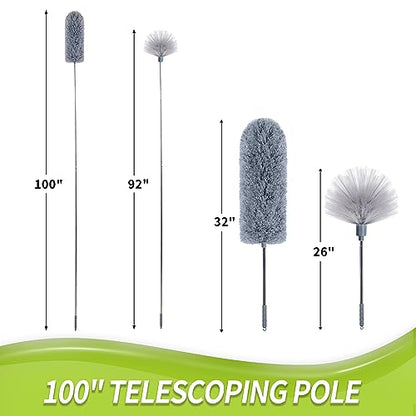 IVYROLL Cobweb Duster with Extension Pole, Spider Web Brush & Ceiling Cleaning Kit, 100" Microfiber Feather Duster Cleaner with Washable Head for Ceiling Fan, Furniture, Home - color: Set A: Spider Web Brush & Ceiling Duster