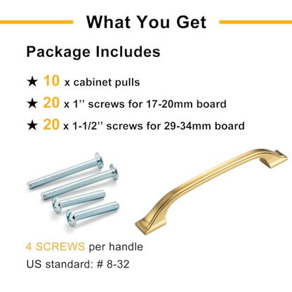 10 Pack Brushed Gold Cabinet Pulls 3-3/4 Inch Gold Cabinet Handles Gold Hardware for Kitchen Cabinets 8222 Drawers Bedroom Dresser Bathroom Vanity Cupboard - color: Brushed Gold, size: 3-3/4 Inches, style: 10 Pack Arch Pull