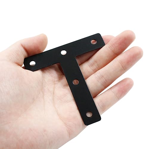 Hordion 10Pcs 3 x 3 Inch T Bracket Corner Brace (80 X 80mm), Iron Flat Corner Bracket Heavy Duty, Metal T Shaped Support Brace, Right Angle Brackets Repair Plates with Screws - size: 3" x 3" (Black), style: T-Shape