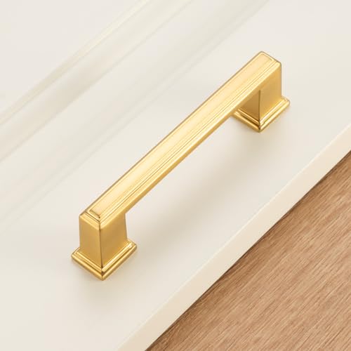 KOOFIZO Brushed Gold Cabinet Pulls Gold Cabinet Handles, 10 Pack 3-3/4 Inch Brushed Gold Hardware for Kitchen Cabinets Drawer Dresser P02 Cupboard Bedroom Bathroom - color: Brushed Gold, size: 3-3/4" CC - 10pcs