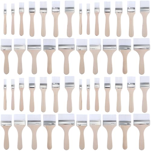 Qinyoung 48 Pack Mixed 12 Sizes Chip Paint Brushes Synthetic Bristles Painting Brushes, Wood Stain Brush Set, Chip Paint Brush for Paints, Stains, Varnishes