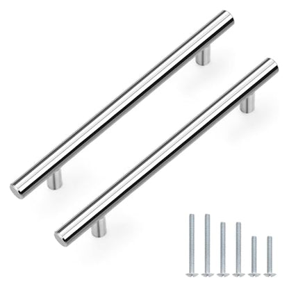 Probrico 5 Pack Hole Centers (128mm) 5inch Polished Chrome Kitchen Cabinet Handles Stainless Steel Polished Chrome Cabinet Pulls Round T Bar Pull Handle for Cabinets and Drawers Total Length 7.5inch - color: Polished Chrome, size: Hole Centers: 5"