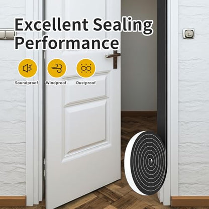 Weather Stripping,Soundproof,Cold Insulation,High Density CR Foam Insulation Tape for Door, Front Door Frame, Windows,Sliding Door (Black,1 in x 1/2 in x 26Ft) - size: 1 In x 1/2 In x 26Ft