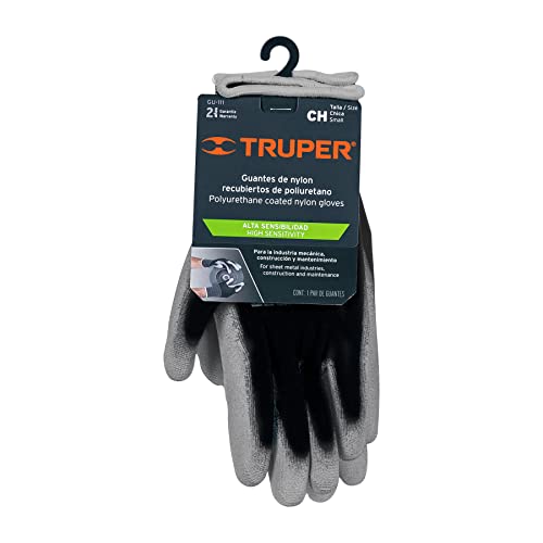 TRUPER GUX-MEC-C Polyurethane Coated Nylon Gloves, Knitted Cuff. Size S