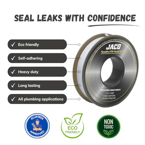 JACO ThreadPro High-Density Thread Seal Tape - 1/2" x 125 ft. (Mega Roll) | Professional PTFE Pipe Sealant | Plumbers Tape - size: 1/2" X 125 Ft (1-pack)