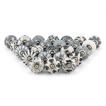 Craft Trade Handcrafted Ceramic Cabinet & Drawer Knobs – Kitchen Cabinet Hardware, Decorative Cupboard Handles & Dresser Knobs – Furniture Pulls (Grey, Set of 25) - color: Gray, style: 25