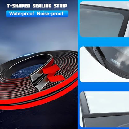 13.12FT Car Weather Stripping, 14mm 19mm Rubber T Shape Soundproof Adhesive Vehicle Front & Rear Windshield Seal Strip, Auto Sealing Weatherstrip Trim, Universal for SUV Sedan Truck - size: 4M/19MM+14MM