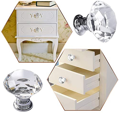 Akstore 6 Pcs Crystal Glass Cabinet Knobs 30mm Diamond Shape Drawer Kitchen Cabinets Dresser Cupboard Wardrobe Pulls Handles (30mm, Clear) - color: Clear, size: 30 mm