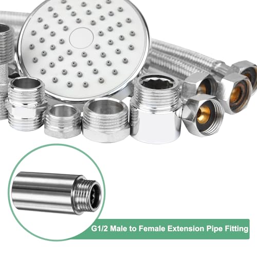 M METERXITY Shower Head Extension Arm, Stainless Steel G1/2 Male to Female Extension Pipe Fitting Adapter with PTFE Thread Seal Tape for Shower/Faucet, Pipe Plumbing Coupler 2.36"/60mm 2-Pack - size: 2.4"/60mm