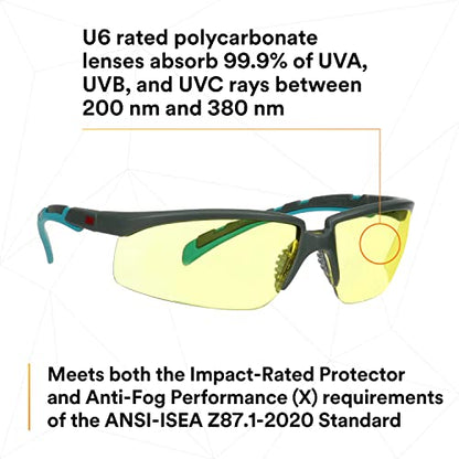 3M Safety Glasses, Solus 2000 Series, Scotchgard Anti-Fog Coating, Anti-Scratch, Amber Lens, Gray/Blue-Green Temples - color: Amber Lens, size: One size fits most