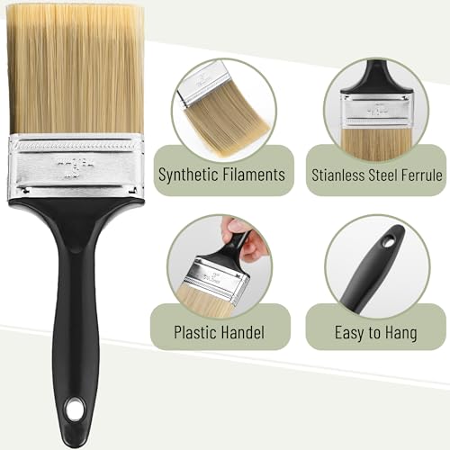 Bates- Paint Brushes, 4-Inch, 4 Pack, Flat Paint Brushes for Walls, Furniture and Wood