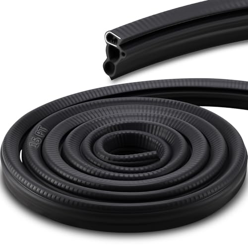 15FT Car Door Seal Strip with Upgraded 3-Bulb Side Design, Universal EPDM Rubber Weather Stripping for Truck, RV, Boat & Home Cabinets, Automotive Edge Trim Gasket for Noise Reduction & Waterproof - size: 15 Feet