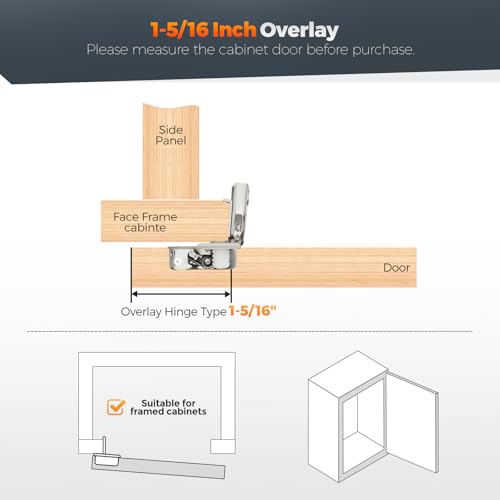 10 Pack (5 Pairs) 1-5/16" Overlay Soft Close Cabinet Hinges, Satin Nickel Stainless Steel Concealed Hinges with 3D Self-Closing for Face Frame Doors & Kitchens - size: 1-5/16 inch Overlay
