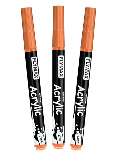 FLYMAX Orange Marker Paint Pens - Permanent Marker Pens Orange Acrylic Paint Water-Based 0.7mm Fine Tip Waterproof Quick-Drying (3 in 1Pack) - color: Orange