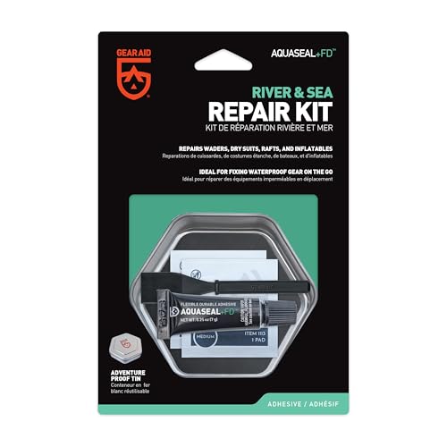 GEAR AID Aquaseal FD River & Sea Repair Kit – Waterproof 0.25 oz Adhesive with Four Tenacious Tape Hex Patches (2.5", Black and Clear) for Fixing Holes in Waders, Boots, Inflatables, and Outdoor Gear - size: 0.25 Fl Oz Deluxe (1 Pack)