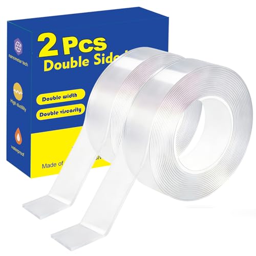 【2 Rolls】 Double Sided Tape Heavy Duty, Nano Clear Mounting Tape, Picture Hanging Poster Carpet Tape for Walls, Dorm Office School Outdoor, Removable Adhesive（9.85FTx1.2in&0.8in - size: 19.7 Feet