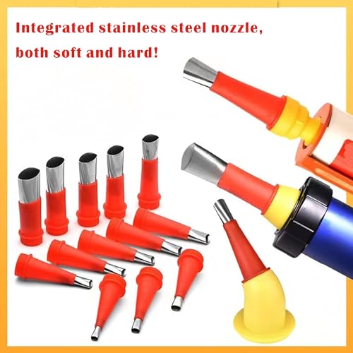 Professional Caulking Gun Nozzle Set, Red and Yellow, Plastic and Metal, Reusable Tips for Sealant Application, Door and Window Installation etc. (16-Pack)